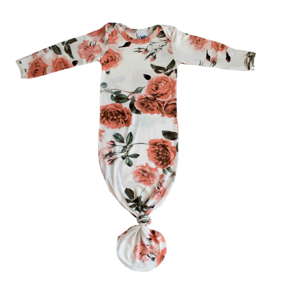 Posh Peanut Vintage Pink Rose Knotted Baby Gown • Size 0-3 Months